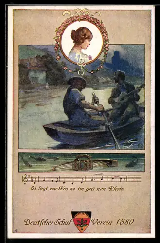 Künstler-AK Karl Friedrich Gsur, Deutscher Schulverein Nr. 91: Musikalische Bootsfahrt bei Nacht