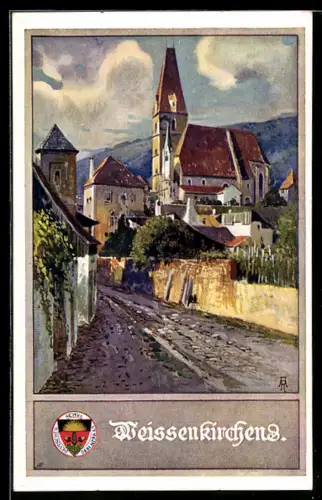 Künstler-AK Weissenkirchen, Weg zum Ort, Deutscher Schulverein