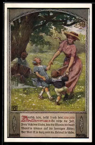 Künstler-AK Karl Friedrich Gsur: Deutscher Schulverein Nr.928: Mutter mit Kindern beim Mai Tanz