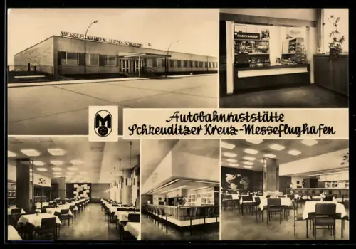 AK Kursdorf, Autobahnraststätte Schkeuditzer Kreuz-Messeflughafen, Aussen- u. Innenansichten