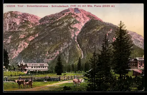 AK Schluderbach, Dolomitenstrasse mit Mte. Piano
