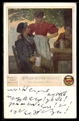 Künstler-AK Karl Friedrich Gsur, Deutscher Schulverein Nr. 463: Das schwarzbraune Bier, der verliebte Student