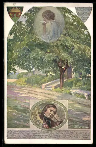 AK Deutscher Schulverein NR 850: Es grünet ein Nussbaum vor dem Haus, Porträt v. Gust. Feith