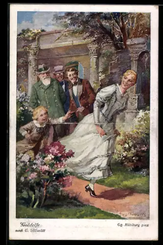 Künstler-AK Georg Mühlberg: Schloss Gnadeck erlebt durch Goldelses heiteres Wesen eine Auferstehung