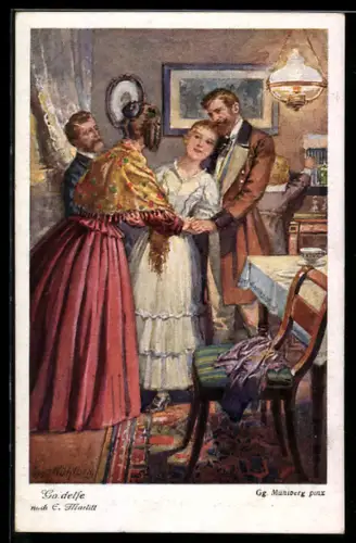 Künstler-AK Georg Mühlberg: Märchen Goldelse nach E. Marlitt, Nr. 6: Amil von Hollfeld muss wegen...