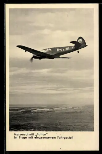 AK Flugzeug Messerschmitt Taifun im Fluge mit eingezogenem Fahrgestell, 