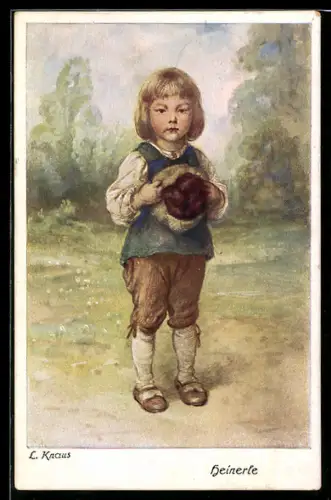 Künstler-AK sign. L. Knaus: Heinerle, schüchterner Knabe in Kniebundhosen