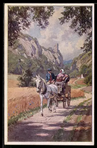 Künstler-AK Paul Hey: Vom Morgen zum Abend, Kutschfahrt