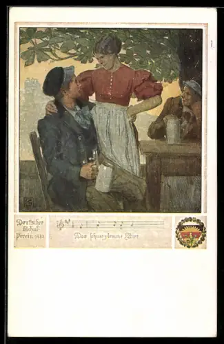 Künstler-AK Karl Friedrich Gsur, Deutscher Schulverein Nr. 463: Das schwarzbraune Bier, der verliebte Student
