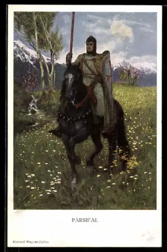 AK Richard-Wagner-Zyklus, Parsifal auf seinem Pferd