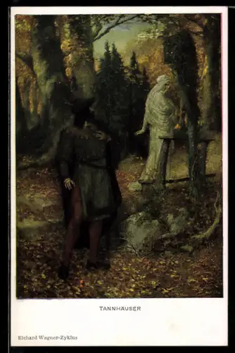 AK Tannhäuser, Mann erblickt eine Frau im Herbstwald