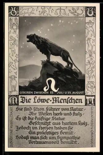 AK Die Löwe-Menschen, Sternzeichen, Horoskop, Astrologie