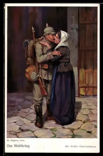Künstler-AK Der Mutter Abschiedskuss, Ausmarsch