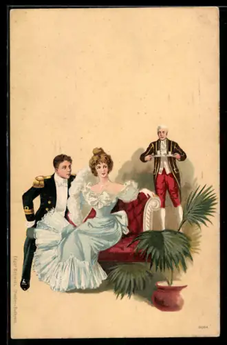 AK Offizier mit seiner Gattin bekommen einen Tee serviert