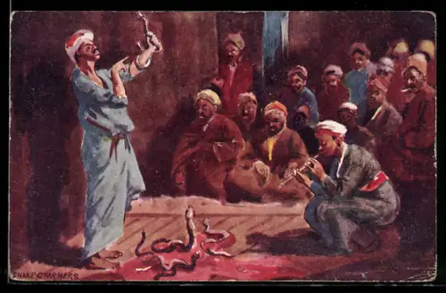 AK Schlangenbeschwöerer mit Flöte vor einer Menge