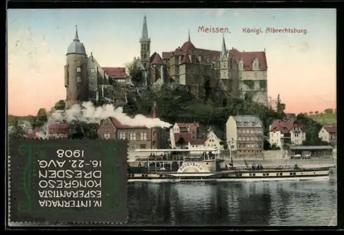 AK Meissen, Königl. Albrechtsburg, Dampfer Bodenbach auf der Elbe