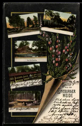 AK Verschiedene Partien in der Lüneburger Heide mit Imkerei