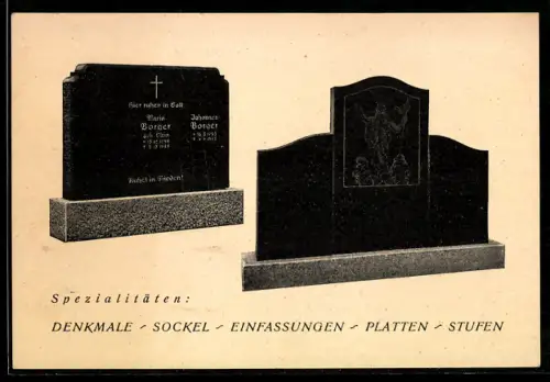 AK Reklame für Steinmetze mit Gräbern, auch Denkmale und Sockel