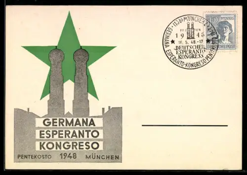 AK München, Germana Esperanto Kongreso 1948, Frauenkirche