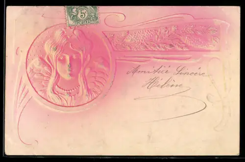 Präge-AK Engel mit Stern im Haar im Jugendstil