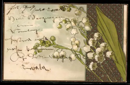 Lithographie Maiglöckchen in voller Blüte, Jugendstil