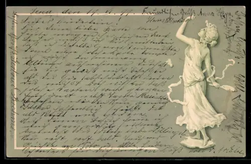 Lithographie Dame in fliessendem Gewand, Jugendstil