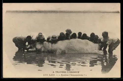 AK Gruppe von Jäger mit erlegtem Nilpferd