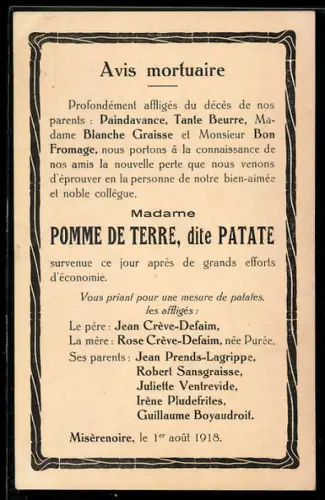 AK Schweiz, Avis mortuaire