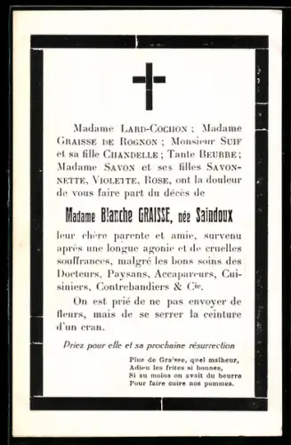 AK Schweiz, Satirische Todesanzeige wegen Fettmangel