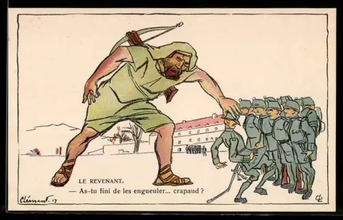 AK Wilhelm Tell vor einer Gruppe schweizer Soldaten