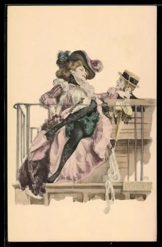 Künstler-AK M. Munk Nr. 105: Herr spricht eine freizügige Dame an