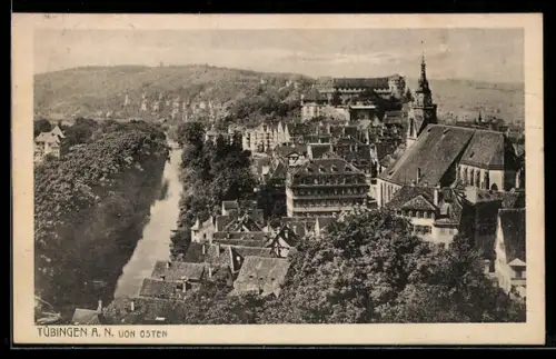 AK Tübingen a. N., Ansicht von Osten mit Neckar und Stiftskirche