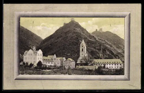 AK Bornhofen a. Rh., Kirche, Burg, Weinberge