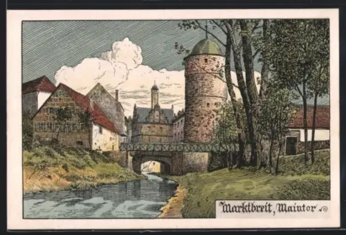 Künstler-AK Marktbreit, Bach fliesst unterm Maintor