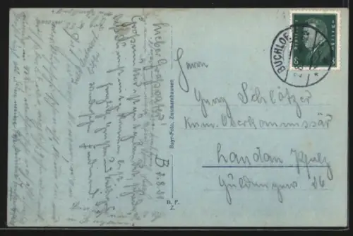 AK Buchloe, Rathaus mit Strassenpartie