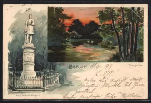 Lithographie Berlin-Tiergarten, König Friedrich Wilhelm III., Thiergarten