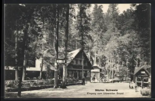 AK Uttewalder Grund /Sächs. Schweiz, Gasthaus mit Strassenpartie