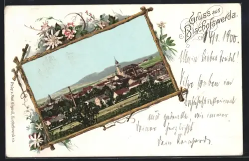 AK Bischofswerda, Panorama in Zierrahmen