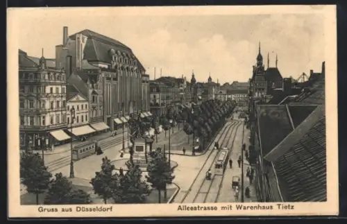 AK Düsseldorf, Alleestrasse mit Warenhaus Tietz