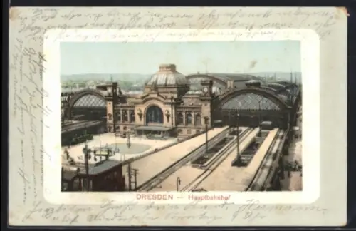 AK Dresden, Hauptbahnhof aus der Vogelschau