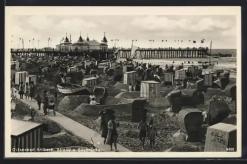 AK Ahlbeck, Ostseebad, Strand und Seebrücke