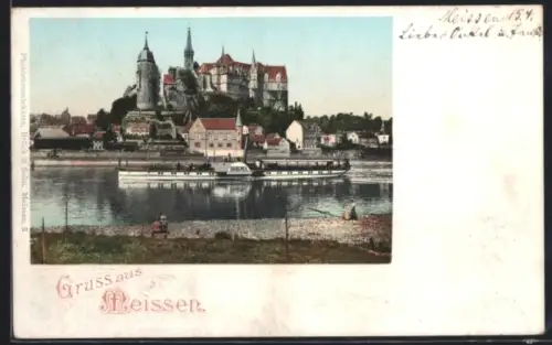 AK Meissen, Elbe mit Dampfer Bohemia