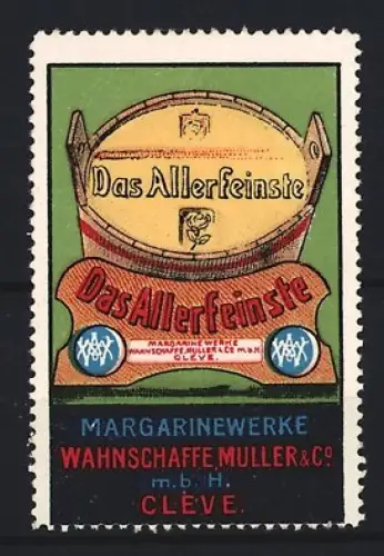 Reklamemarke Cleve, Margarinewerke Wahnschaffe Müller & Co. mbH, Das Allerfeinste, Butterfass