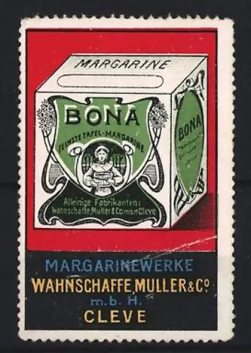 Reklamemarke Cleve, Bona Feinste Tafel-Margarine, Margarinewerke Wahnschaffe Müller & Co. mbH