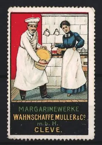 Reklamemarke Cleve, Margarinewerke Wahnschaffe Müller & Co. mbH, Bäcker und Köchin in Küche