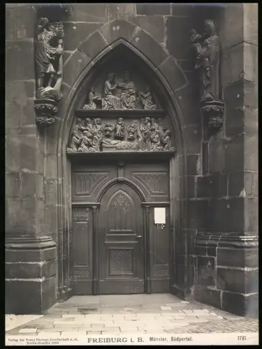 Fotografie NPG, Ansicht Freiburg i. B., Südportal vom Münster mit Heiligenfiguren
