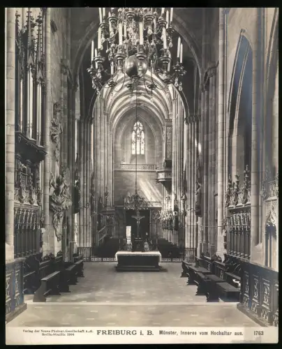 Fotografie NPG, Ansicht Freiburg i. B., Münster Innenansicht, vom Hochaltar aus gesehen