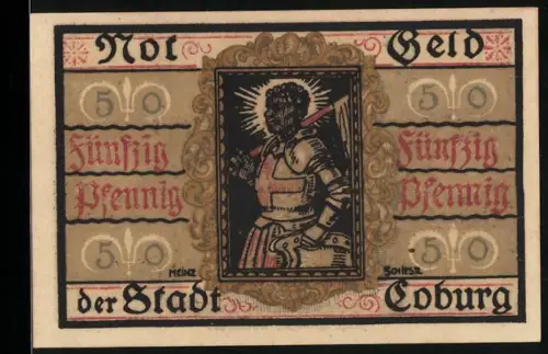 Notgeld Coburg 1919, 50 Pfennig, Ritter und Veste Coburg