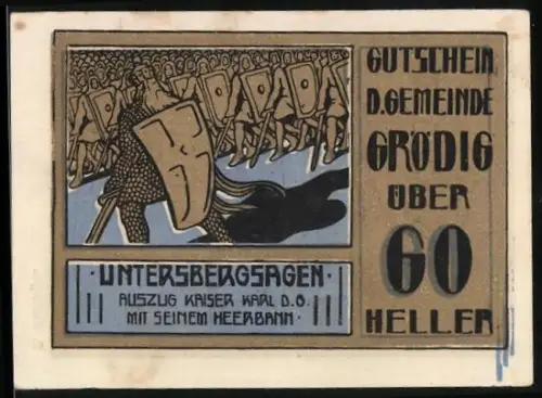 Notgeld Grödig 1920, 60 Heller, Kaiser Karl und Untersbergsagen-Motive