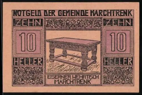 Notgeld Marchtrenk 1920, 10 Heller, eiserner Wehrtisch